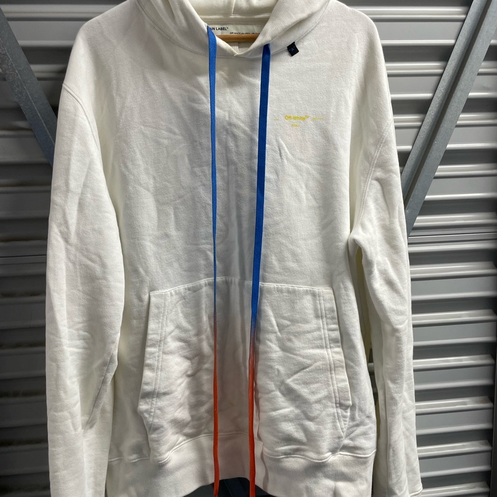 Off-White White Hoodie with Blue Detail